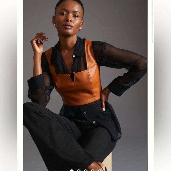 Maeve faux leather notch neck tank NWT - Picture 3 of 8